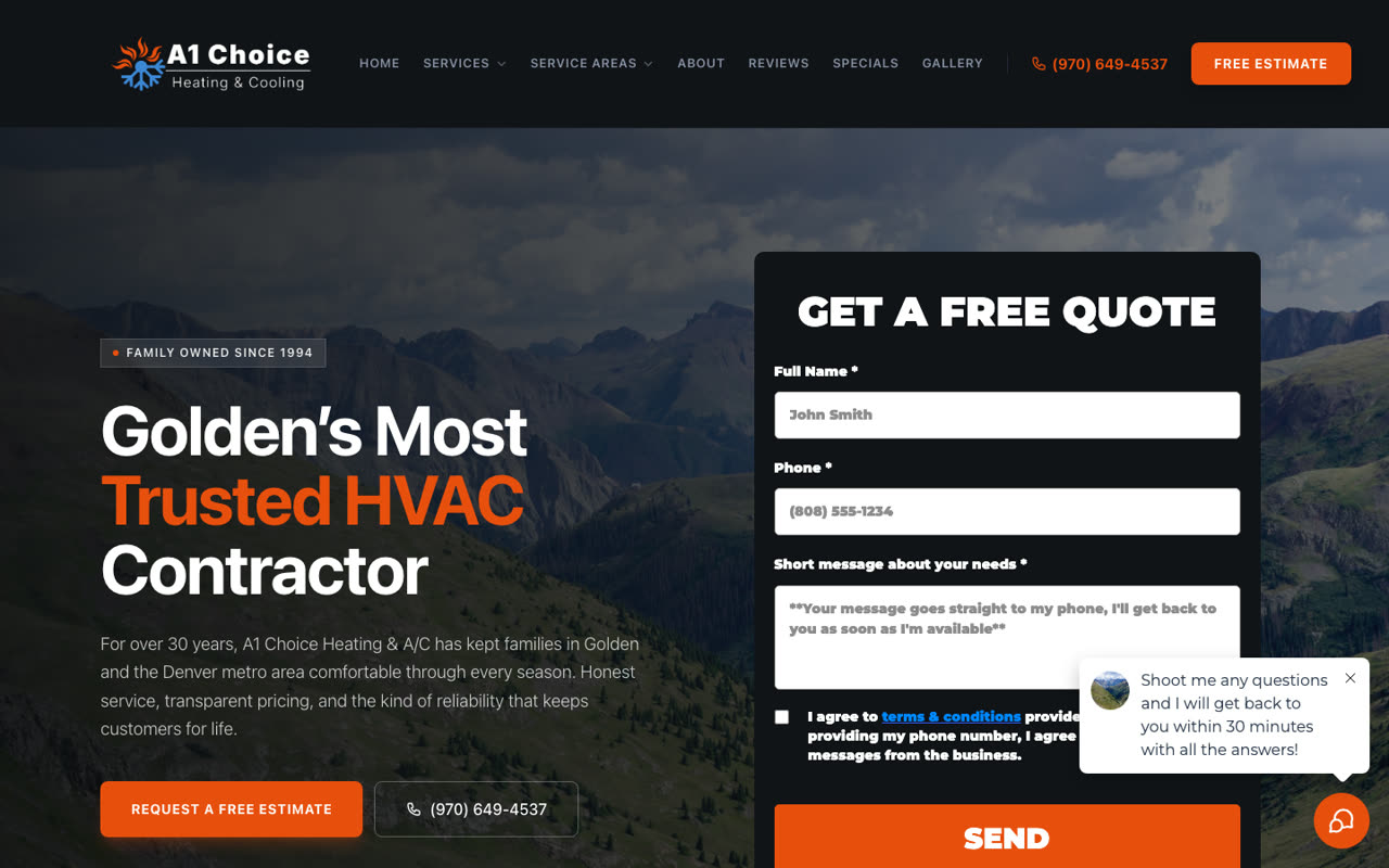A1 Choice Heating & Cooling website